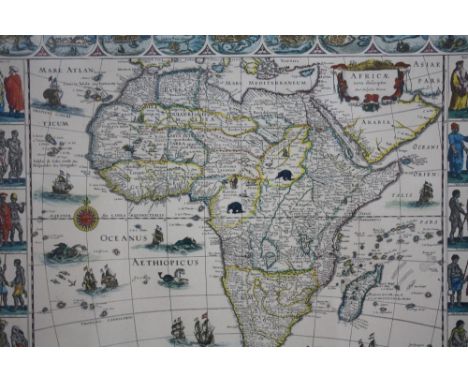 A VINTAGE MAP OF AFRICA, with vignette studies of indigenous inhabitants, 37 x 49 cm