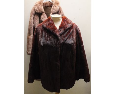 A VINTAGE LADIES RICH MAHOGANY RED FUR JACKET, possibly dyed ermine, fully lined with scalloped edge to the lining, together 
