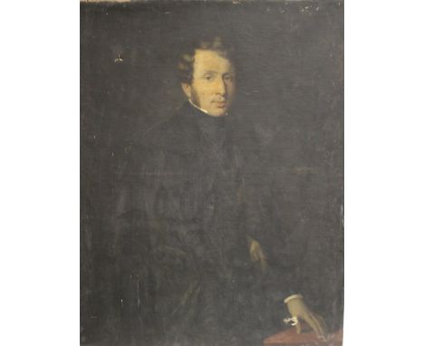(XIX). Continental school, portrait study of a gentleman with a black cravat, unsigned, oil on canvas, unframed, 116 x 89 cm