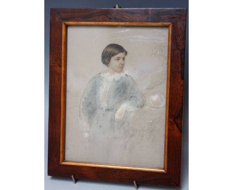 M.R.B. Portrait study of a young boy, signed with initials and dated 1875 lower right, watercolour heightened with white, fra