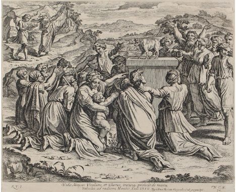 Chaperon, Nicolas: (1612 Chateaudun - Lyon um 1652/53). Der Tanz um das goldene Kalb. Radierung. 1649. Nach Raffael Sanzio. C
