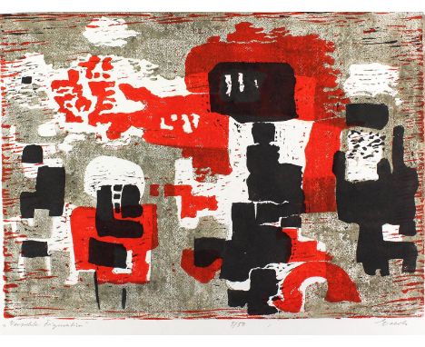 Buchholz, Wolff: (1935 Hamburg 2010). Abstrakte Komposition. Farbradierung. 1965. 38 x 51 cm. In Bleistift sign. u. dat.  Dab