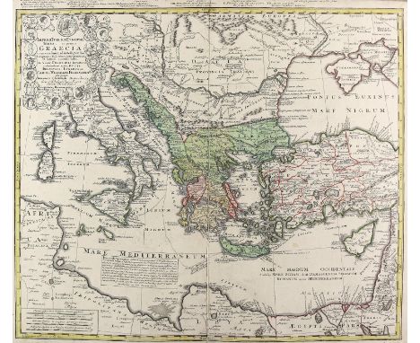 Italien.: Italia in suos status divisa ... Kupferstichkarte mit dekorativer Kartusche sowie zeitgenöss. Grenz- und Flächenkol