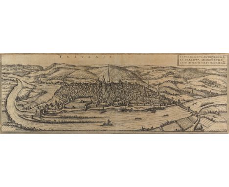 Trier.: Treveris. Radierung aus Braun &amp; Hogenberg um 1580. 16 x 47 cm.   R