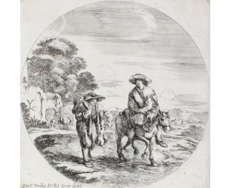Bella, Stefano della: (1610 Florenz 1664). Ein Bauer zu Pferd und ein anderer zu Fuß. Radierung auf feinem Bütten 1656. Blgr.