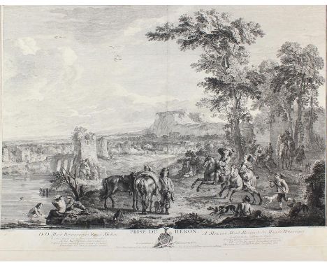 Le Bas, Jaques Philippe: (1707 Paris 1783). Prise du Héron. J. P. Le bas nach C. van Falens. Kupferstich. 1745. Blgr. ca. 54 