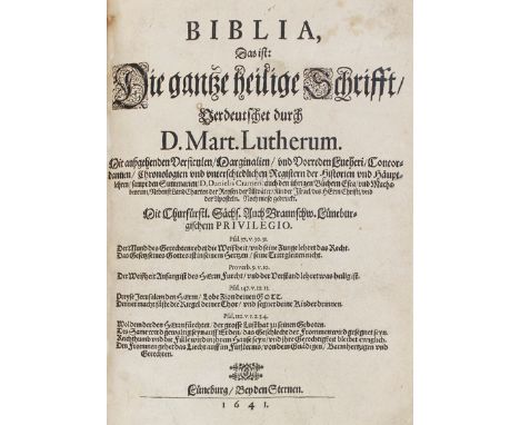 Biblia germanica.: Biblia, Das ist: Die gantze hl. Schrifft, Verdeutschet durch M. Lutherum... sampt den Summarien Dan. Crame