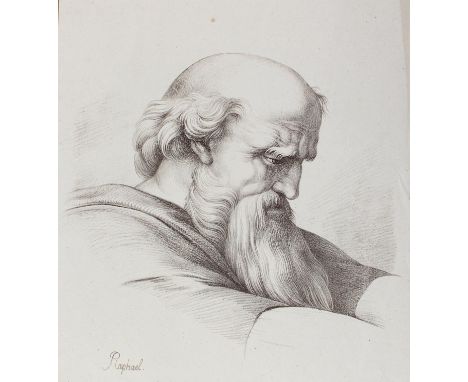 Santi, Raffaello: (1483-1520) nach. Der hl. Hieronimus aus der Disputa. Kreidelithographie in Braun. Blgr. 46 x 31,6 cm. Mit 
