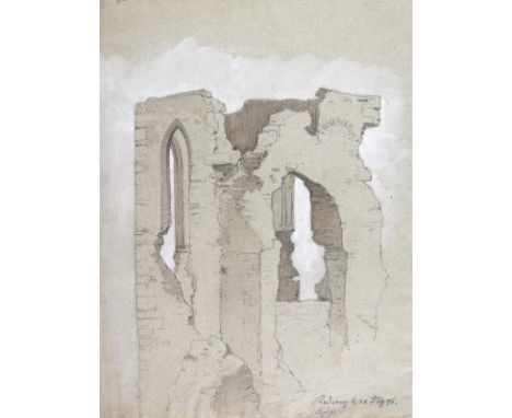 Kunz., E.: Südländische Ruinenlandschaft. Tusche und Aquarell. 1826. Dat. u. monogr. 19,6 x 29,5 cm. - Punktuell Auf Papier m