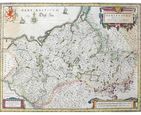 Gebietskarten.: 3 altkolor. Kupferstichkarten. Meklenburg ducatus. - Nassovia comitatus. - Waldeck. Qu.Fol. 18. Jhdt. - Wasse