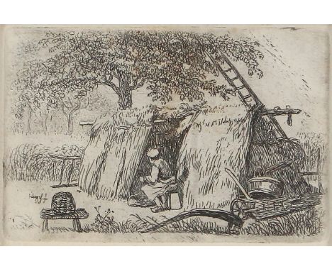 Klengel, Johann Christian: (1751 Kesseldorf - Dresden 1824). Imker. Radierung, um 1770. Plgr. ca. 6 x 9,2 cm, mit schmalem Rd