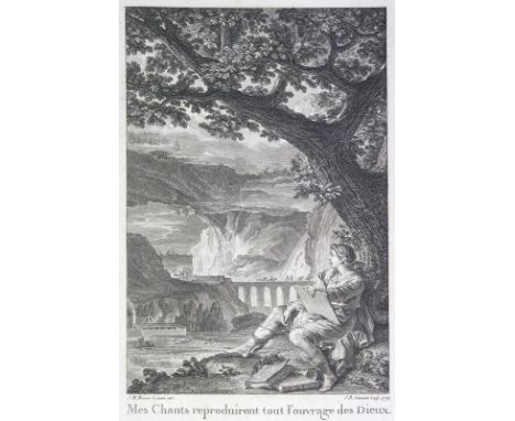 Roucher,(J.A.).: Les Mois, poeme en douze chants. 2 Bde. Paris, Quillau 1779. 4°. Mit 1 gest. Front. u. 4 Kupfertaf. nach Mor
