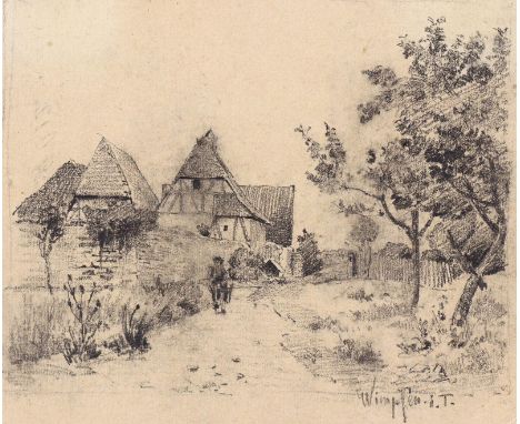Degenhard, Hugo: (1866 München 1901). Wimpfen i.T. Bleistiftzeichnung. 12 x 14,5 cm. Verso sign. - Re. Ecke angerissen.   R