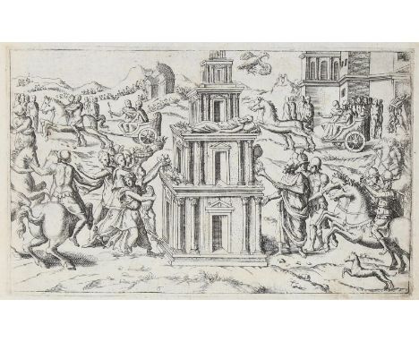 Porcacchi, Th.: Funerali antichi di diversi popoli et nationi. Venedig, Simon Galignani 1574. 4°.  Mit gest. Titel, 23 Kupfer