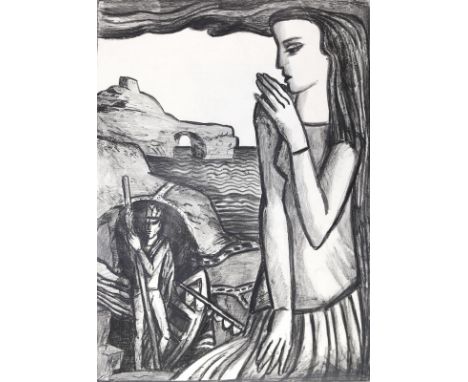 Hellgrewe, Jutta: (1934 Bad Langensalza - 1998). Kalypso und Odysseus. 2 Entwürfe wohl für eine Buchillustration von der beka