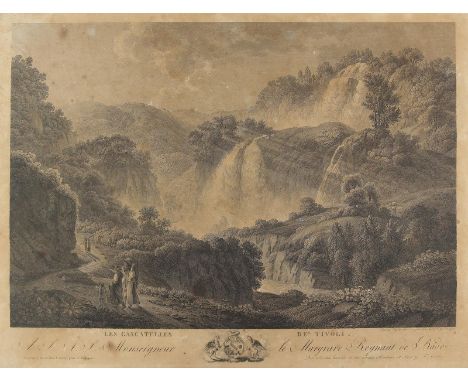 Gmelin, Wilhelm Friedrich: (1760 Badenweiler - Rom 1820). Les cascatelles de Tivoli. Radierung auf Velin, 1791. 38 x 55 cm. M