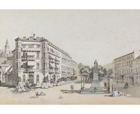Baden-Baden.: Grossherzog Leopolds Monument, Enthüllt am 20ten Sept. 1861. Kolor. Lithographie mit Tonplatte n. St.Kah bei F.