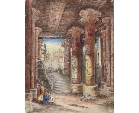 Oberägypten.: Säulenhalle. Aquarell auf Papier, 1836. Ca. 29 x 22,5 cm. Unten links sign. u. dat. mit "E. Liebsch 1836". Punk