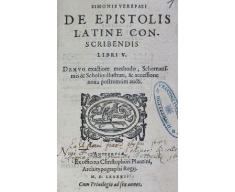 Verepaeus,S.: De epistolis latine conscribendis libri V. Verepaeus: De epistolis latine conscribendis libri V. Antwerpen, Pla