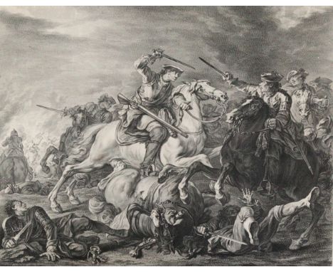 Le Bas, Jaques Philippe: (1707 Paris 1783). Rencontre De Cavallerie Le Pee A La Main. J.P. Le Bas nach Charles Par(r)ocel. Ku