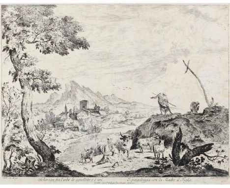 Pelli, Marco: (1696 - in Venedig tätig). "Scherzan fra l'erbe le agnellette e i tori - E pargoleggia con la Madre il Figlio".