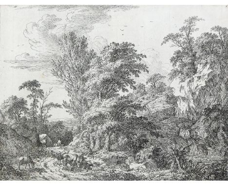 Friedrich, Johann Christian Jacob: (1746 Friedrichstadt bei Dresden 1813). Landschaften. 2 Radierungen, davon 1x auf Lion, Au