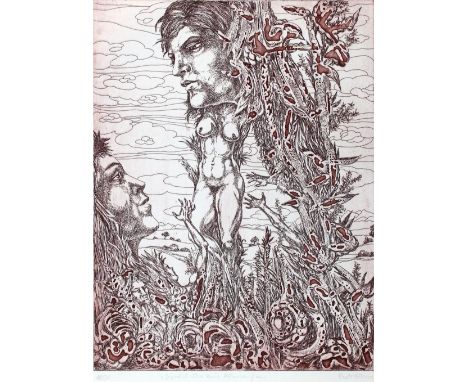 Hübner, Beate: (1944 Breslau - Würzburg 1997). 3 Bl. Radierungen i. Rot u. Braun. "Madame Molly", 1982, ca. 29 x 19 cm. Sign.