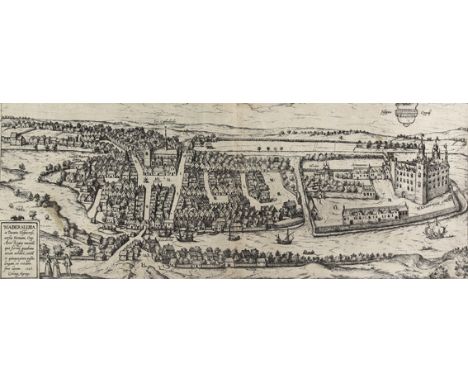 Hadersleben.: Haderslebia. Kupfer aus Braun Hogenberg 1585. Ansicht der Stadt, rechts das Schloss. 17 x 46 cm. - Etw. gebräun
