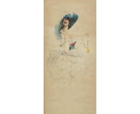 Camps y Junyent, Gaspar: (1874 Igualada - Barcelona 1942). Elegante Dame mit japanischem Schirm - Elegante Dame mit blauem Hu