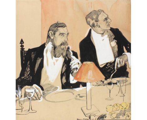 Götz, Ferdinand: (1874 Fürth - Paris 1941). Zwei Männer im Restaurant. Aquarell u. Tusche auf Papier auf Karton aufgezogen 19