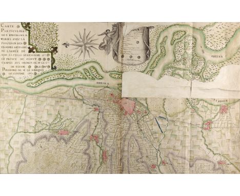 Landau.: Plan de Landau et de ses environs. Von L. Bousquet, 1832. Rechts Legende. 54,5 x 86 cm, darüber Titel. Wenige Tinten