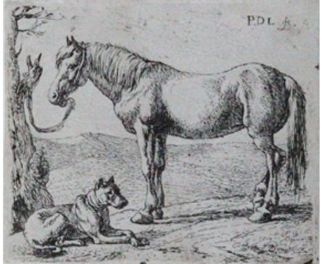 Laer, Pieter Jacobsz van: (1599 Laaren bei Haarlem um 1642). Die Pferde. 6 Radierungen. 1636. Ca. 8,1 x 9,5 cm. In der Platte
