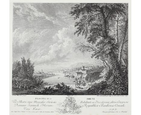 Basel.: Ansicht von Basel. Radierung v. Chr.Mechel nach Franz Edmund Weirotter. 1769. 25 x 27 cm. - Auf dem weißen Rand leich