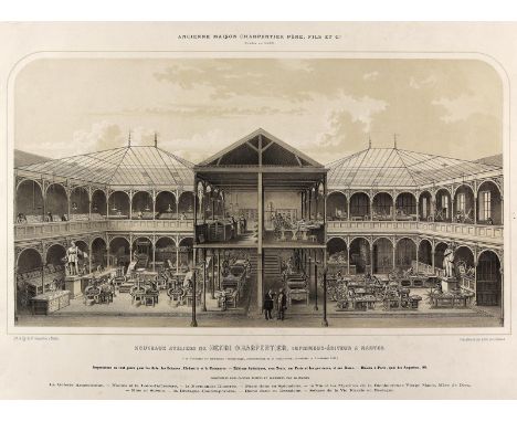 Die neue Druckerei Henri Charpentiers in Nantes.: Nouveaus Areliers de H. Charpentier (...). Lithographie v. Féix Benoit. 196