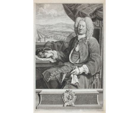 Preissler, Georg Martin: (1700 Nürnberg 1754). Kniestück des Lazarus ab Imhoff, sitzend im Lehnstuhl, i.d. Linken den Spazier