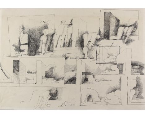 Scheuer, Friedrich G.: (1936 Bad Aibling). 2 Bl. mit mehreren figürlichen Darstellungen. Bleistiftzeichnungen. Blgr. 34 x 48 