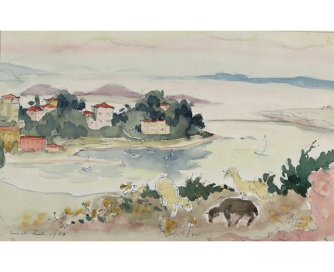 Toskana.: Uferlandschaft. Mischtechnik (hauptsächlich Aquarell), 1957. Ca. 20,5 x 32 cm. Unten links undeutlich sign. Unter P