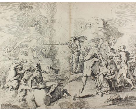 Audran, Gerard: (1640 Lyon - Paris 1703). Passage de la Mer rouge. Kupferstich auf Bütten mit WZ "Bekröntes Lilienwappen" n. 