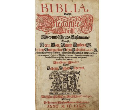 Biblia germanica.: Biblia, Das ist: Die gantze H. Schrifft, Altes und Neues Testaments Teutsch... Luthers... Summarien... Sau