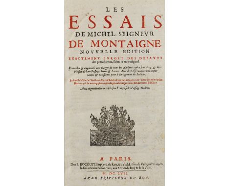Montaigne,M.de.: Les Essais. Nouvelle edition exactement... et enrichie &amp; augmentee... Paris, Rocolet 1657. Fol. Mit Holz