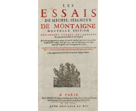 Montaigne,M.de.: Les Essais. Nouvelle edition exactement... et enrichie &amp; augmentee... Paris, Rocolet 1657. Fol. Mit Holz