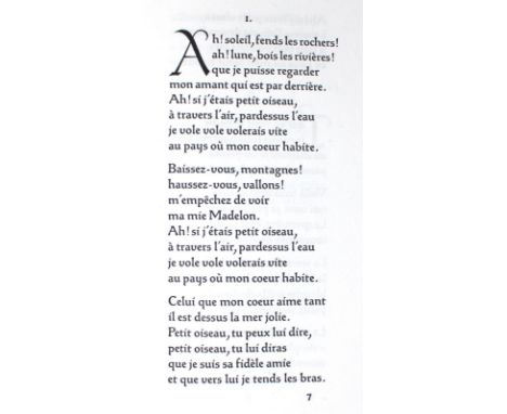(Hofmiller,J. Hrsg.).: Chansons d'amour. Chansons populaires de France. Mchn., Bremer Presse 1921. 4°. 102 S., 4 Bl. Roter Ld