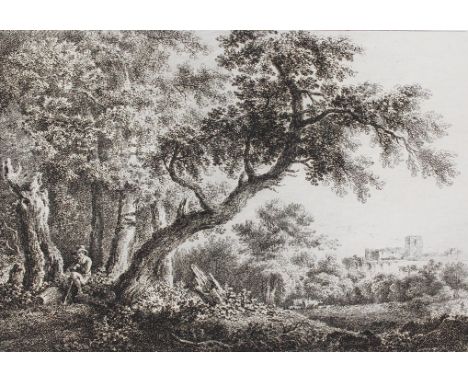 Molitor, Martin von: (1759 Wien 1812). Der ruhende Wanderer in einer holzreichen Landschaft. Radierung. 18./19. Jhdt. Plgr. 1