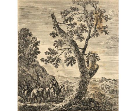 Della Bella, Stefano: (1610 Florenz 1664). Ungarischer Reiter. Aus einer Serie von Römischen Landschaften. Radierung. 19 x 18
