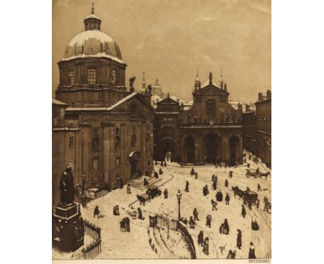 Teschner, Richard: (1879 Karlsbad - Wien 1948). Der Kreuzherrenplatz in Prag. Aquatintaradierung. Auf Papier montiert. 36,2 x