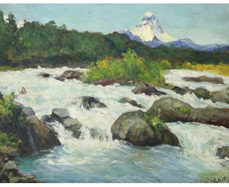 Kips,E.: Bergbach mit Blick auf das Matterhorn. Öl auf Malkarton. Um 1910. 34,2 x 42,3 cm. Unten rechs bezeichnet "E. Kips". 