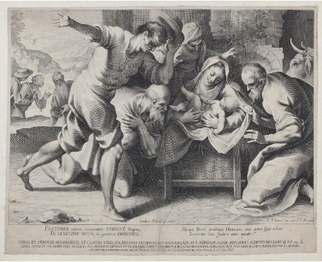 Kilian, Lucas: (1579 Augsburg 1637). Anbetung der Hirten. Kupferstich auf Bütten n. Jacopo Palma bei L.Kilian, Augsburg 1611.