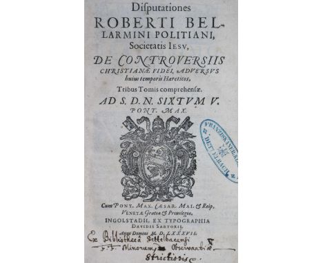 Ballarmino,R.: Sammlung von 17 Bdn. aus versch. unkompl. Werkausgaben in lat. Sprache, 17. Jh. Prgtbde. u. Schweinsldrbde. d.