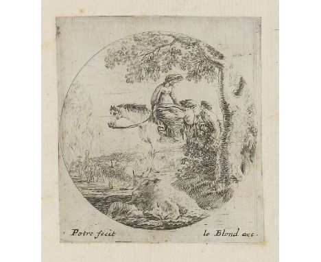 Le Pautre, Jean: (1618 Paris 1682). Schafhirte zu Pferd - Bettler-Familie auf Wanderung - Löwenfries. 2 Kupferstiche und 1 Ra
