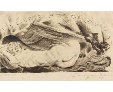 Fingesten, Michel: (1884 Buczkowitz - Cosenza 1943). Exlibris für DR. Walter Vogel, signierte Radierung, 1923. 13,7 x 25,5 cm